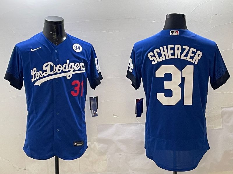 Men Los Angeles Dodgers 31 Scherzer Blue City Edition Elite Nike 2025 MLB Jersey style 4